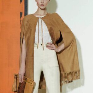 Alice + Olivia Tan Suede Cape with Fringe